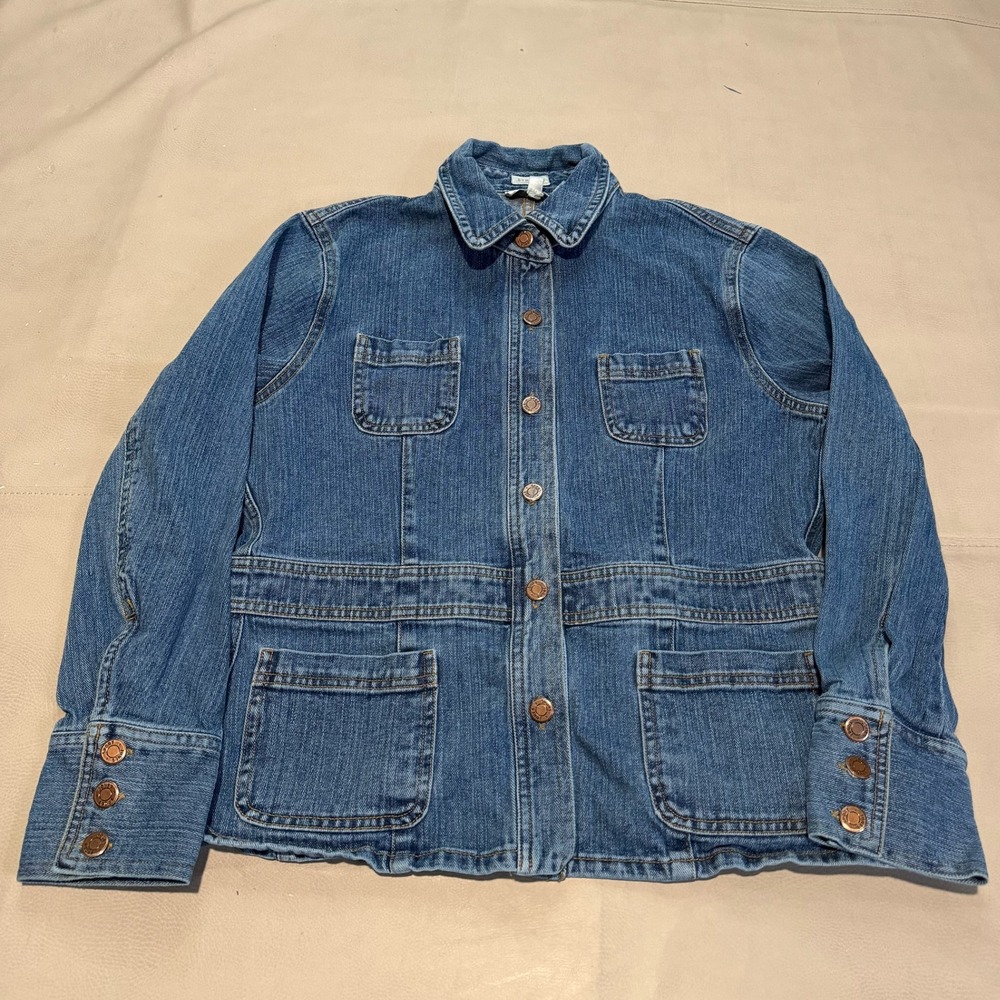 VTG Y2K Women Blue Denim Field Utility Barn‎ Chore Denim Jean Jacket-L-6373